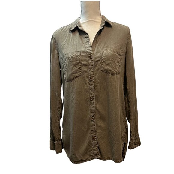 Cloth & Stone Olive Green Tencel & Lyocell Safari Button Down Spread‎ Collar - Picture 2 of 8